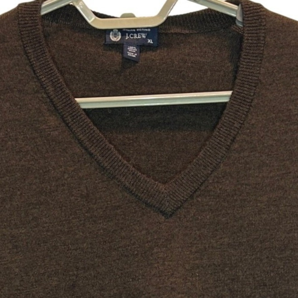 J.Crew V-Neck Sweater XL Men's Brown Italian Merino Wool Long Sleeve Knit